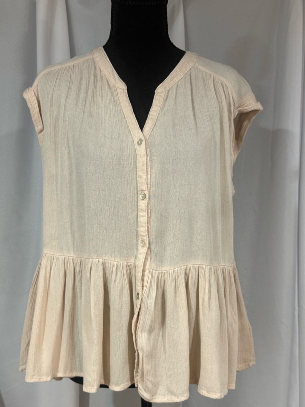 Light Cream Button-Front Peplum Blouse